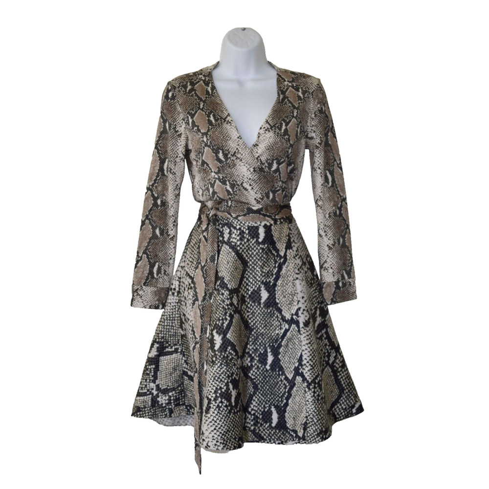 B5 Auth DIANE VON FURSTENBERG Amelia Python Printed Silk Jersey Wrap Dress Sz 4